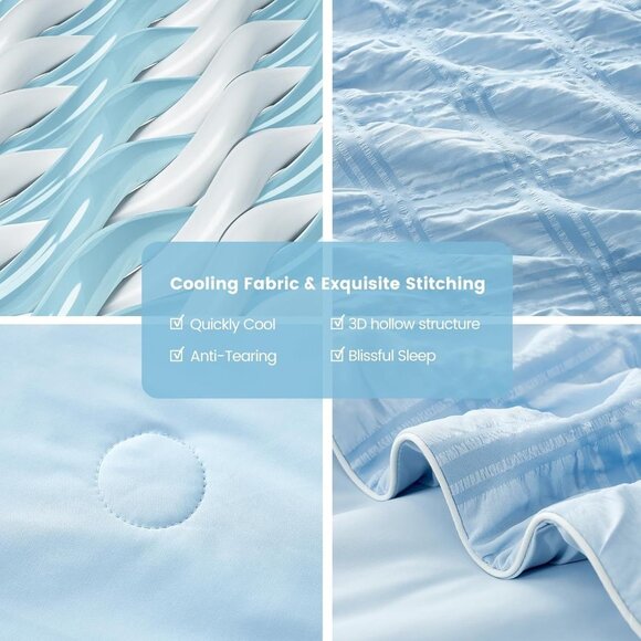 Cozy Bliss Cooling Comforter King Size Seersucker Plaid - Picture 3 of 5